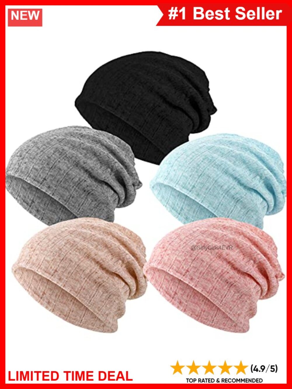 5 Pack Chemo Hat Women Cancer Head Scarf Slouchy Beanie Turban
